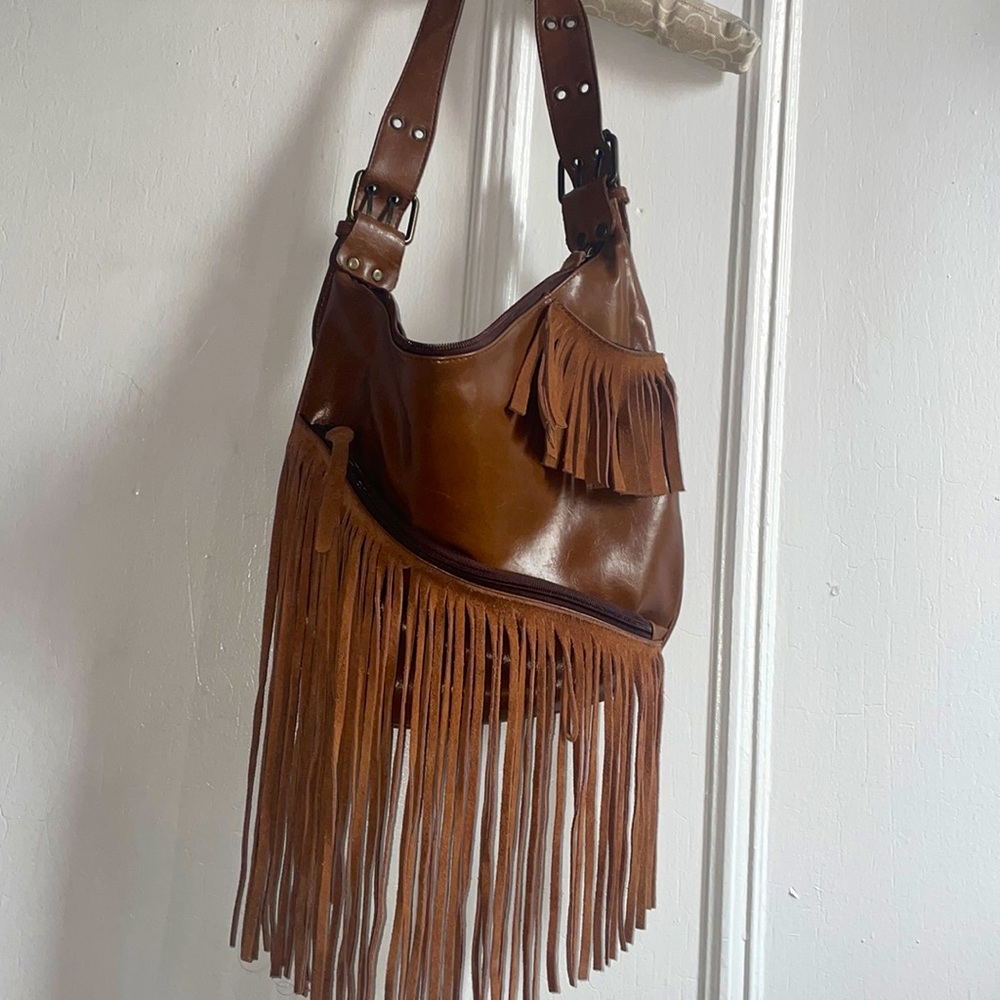 Faux Leather Brown Bag with Fringe 🤠